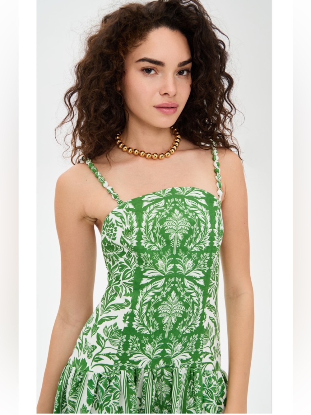 Farm Rio green delicate tapestry linen drop waist midi dress - Picture 5 of 12